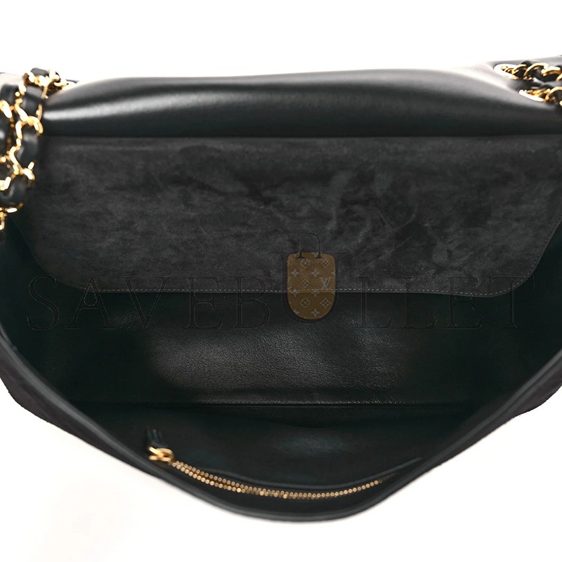 CHANEL SUEDE CALFSKIN SMALL SOUPLISSIMO MAXI FLAP BLACK (33*18*10cm)